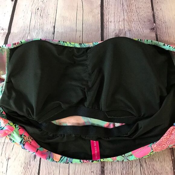 Victoria's Secret Swim Top Bikini Swimsuit Scrunched Paisley Neon Coral Gold S - Picture 4 of 9